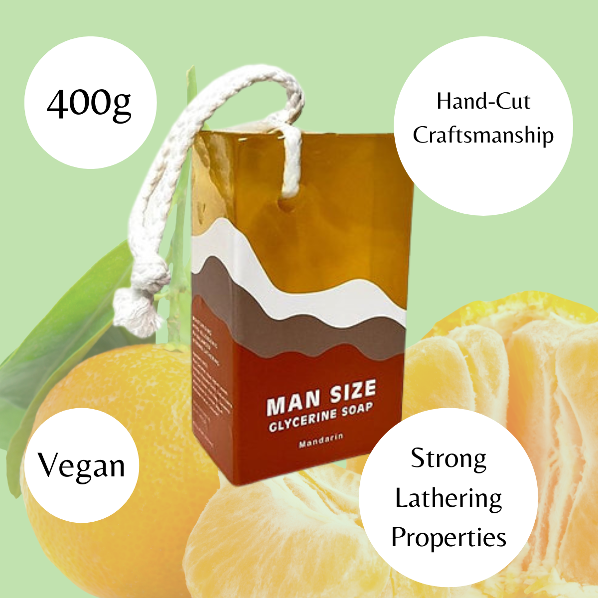 400g Large Hand-Cut Soap Block on a Rope - Vegan, Natural, and Convenient