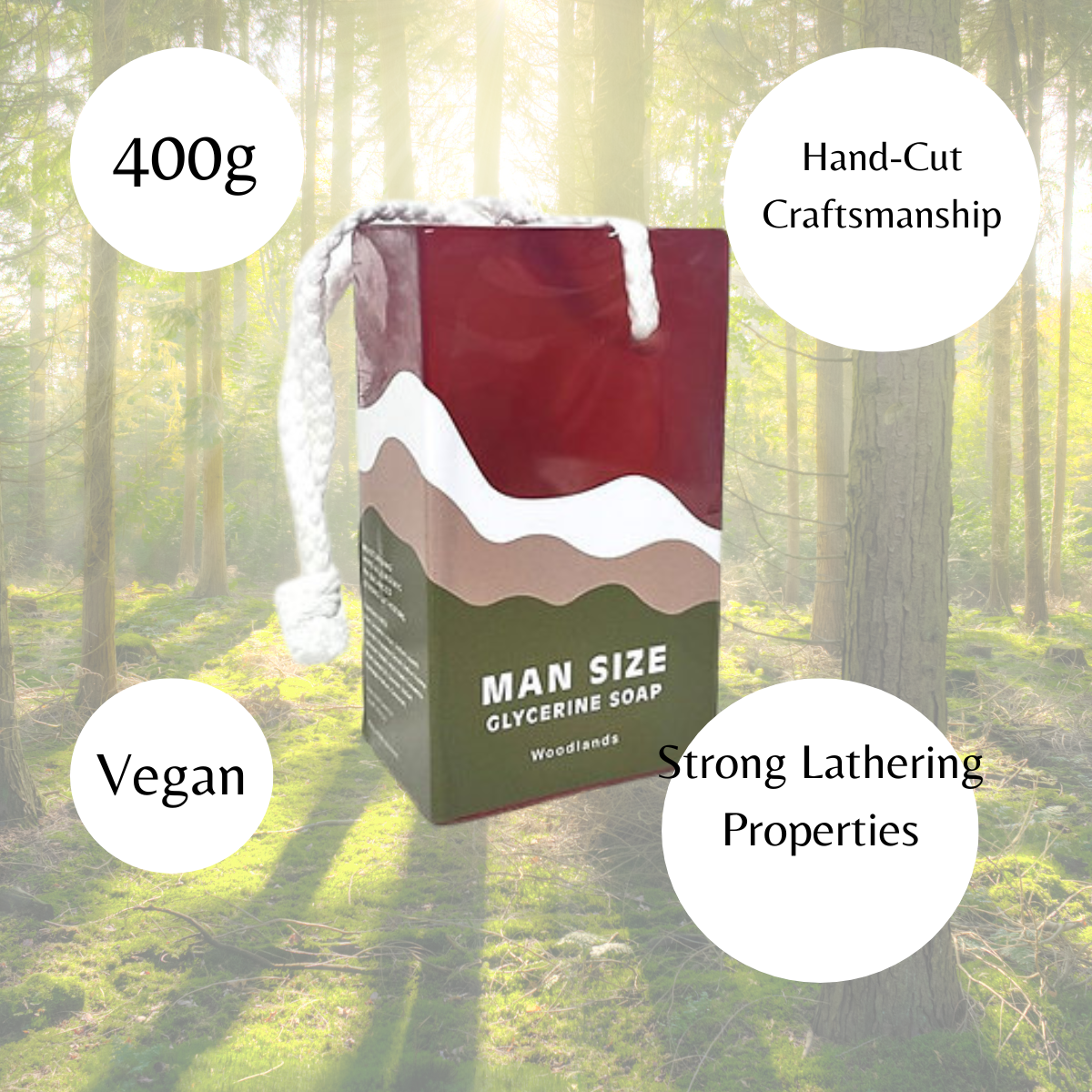 400g Large Hand-Cut Soap Block on a Rope - Vegan, Natural, and Convenient