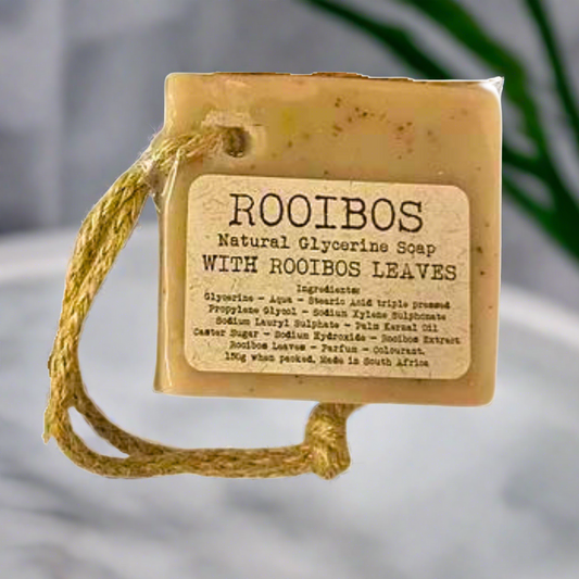 Natural Glycerine Soap with Rooibos Extract and Leaves on Rope - 150g