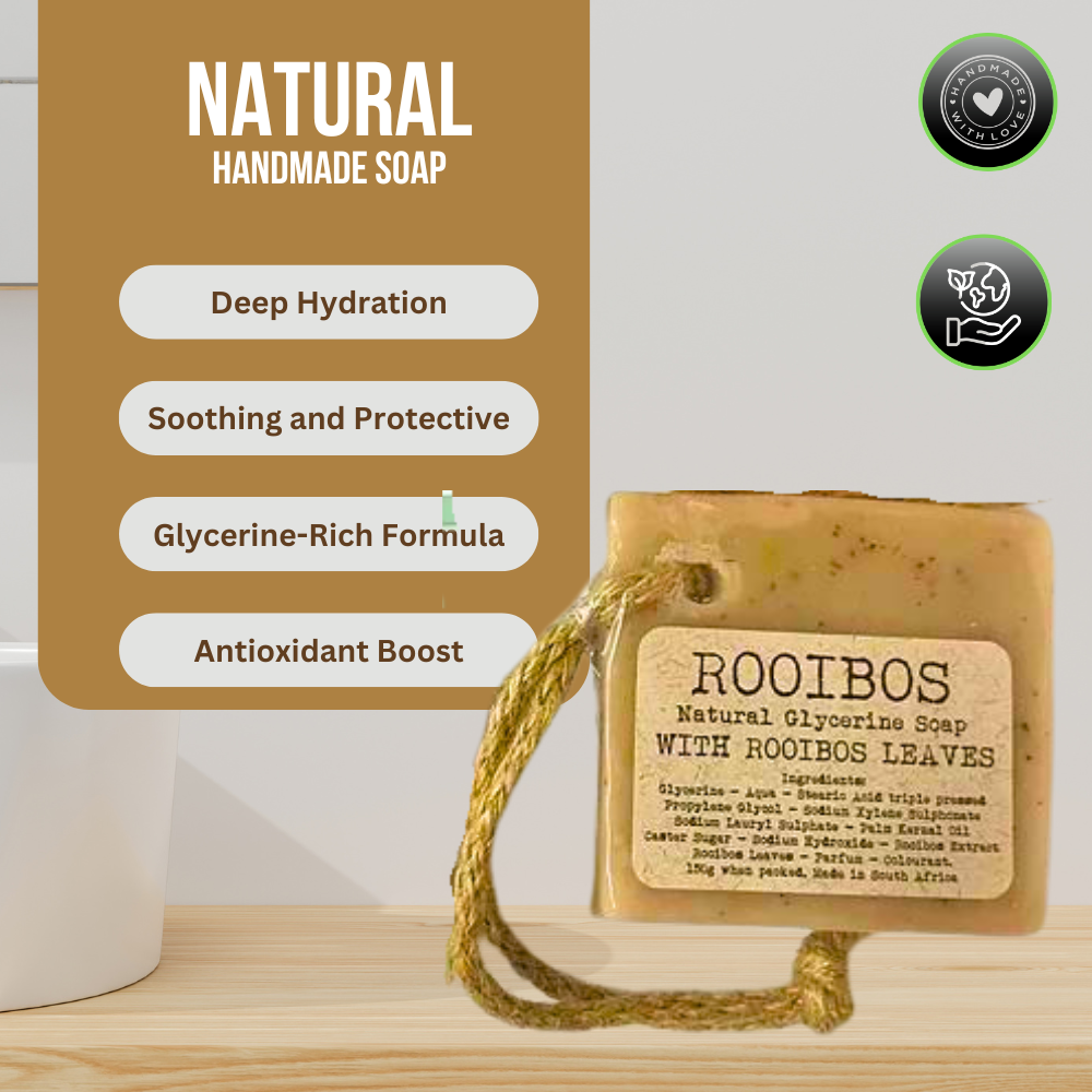 Natural Glycerine Soap with Rooibos Extract and Leaves on Rope - 150g