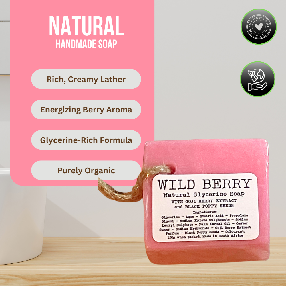 Wild Berry Glycerine Soap with Goji Berry Extract on a Rope - 150g